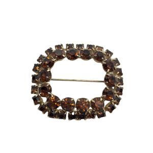 Stunning Vintage Rectangular Brown Topaz Colored Rhinestone Open Brooch / Pin